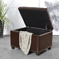 Decent Home Leather Storage Ottoman Foot Rest Stool With Nailhead Trim (Dark Brown) -Safavieh Furniture 51foRAf7twL