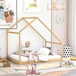 Tensun Full Size Wooden House Bed With Roof For Toddlers,Kids,Girls, Boys, Bedroom Children Full Floor Bed Frame,No Box Spring Needed,White -Safavieh Furniture 51g4Y0hf6L. AC