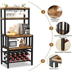 Lamerge Bakers Racks For Kitchens With Storage, 5-Tier Microwave Oven Stand,Freestanding Kitchen Utility Storage Shelf, Coffee Bar Station,Kitchen Rack Organization For Living Room,Brown -Safavieh Furniture 51gJCuvTCgL