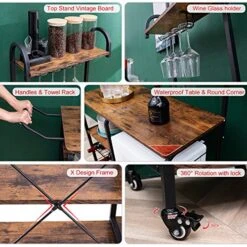 WAYTRIM Kitchen Baker's Rack With Wheels, Utility Storage Kitchen Shelf, 4+3 Tier Microwave Stand Cart With Wire Basket, Wine Glass Rack, Retro Brown Vintage Microwave Stand With Handle, 54in Length -Safavieh Furniture 51gJKSSRaSL