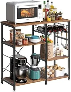 Wellynap Kitchen Bakers Rack With Storage, Industrial Microwave Oven Stand With Cabinet, Kitchen Stand With Hooks, Vintage Brown -Safavieh Furniture 51gMTuN9KL. AC