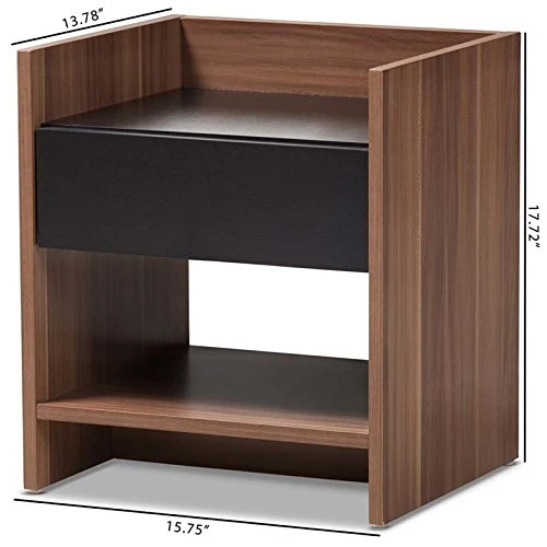 BOWERY HILL Contemporary 1 Drawer Wood Nightstand In Black And Walnut Brown 3 BOWERY HILL Contemporary 1 Drawer Wood Nightstand In Black And Walnut Brown - Image 3