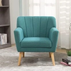 MELLCOM Mid Century Modern Accent Chair, Comfy Linen Fabric Club Chair With Solid Wood Legs Tufted Back, Upholstered Armchair Chairs For Living Room, Reading Room, Bedroom, Orange/Blue -Safavieh Furniture 51gT9xu4OQL. AC