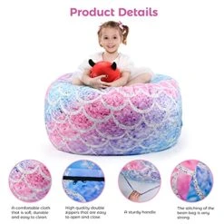 KABOER Bean Bag Cover For Kids,200L Stuffed Animal Storage Bean Bag Chair Cover |Stuffable Zipper Beanbag For Organizing Children Soft Plush Toys (32x29inch) -Safavieh Furniture 51gWoJE0T6L