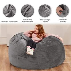 Homguava Bean Bag Chair： 3' Bean Bags With Memory Foam Filled, Large Beanbag Chairs Soft Sofa With Dutch Velet Cover-36×36"×24"(Grey) -Safavieh Furniture 51gYYNM7uKL