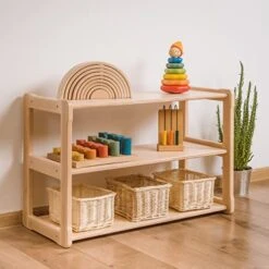 WOODJOY ® Children's Bookcase Montessori Mini Toy Shelf, Montessori Shelf Storage Organizer, Nursery Montessori Shelves, Horizontal Wooden Montessori Toys Shelf, Wooden Organizer Storage Cabinet