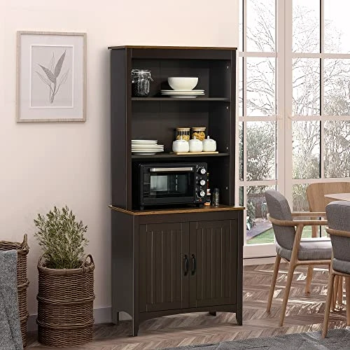 HOMCOM 70" Kitchen Buffet Hutch With 3-Tier Shelving, Freestanding Storage Pantry Cabinet, Sideboard With Adjustable Shelves And Open Countertop, Coffee 1 HOMCOM 70" Kitchen Buffet Hutch With 3-Tier Shelving, Freestanding Storage Pantry Cabinet, Sideboard With Adjustable Shelves And Open Countertop, Coffee