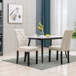 CRECQ Fabric Dining Chairs,Modern Tufted Solid Wood Padded Parsons Chair For Dining Room Set Of 6(Cream) -Safavieh Furniture 51gk5qDzgCL