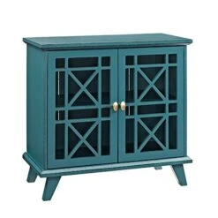 Walker Edison Wood Kitchen Accent Buffet Sideboard Entryway Serving Storage Cabinet With Doors Entryway Kitchen-Dining Room Console Living Room, 32 Inch, Blue