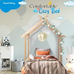 Dreams&Fantasy Montessori Bed For Toddlers, Kids House Bed Made From Solid Wood With Strong Tenon Structure, Baby Floor Bed For Kids, 2-Meters Of LED Star Lights Included, Mattress Not Included, Wood -Safavieh Furniture 51grIRzk0fL