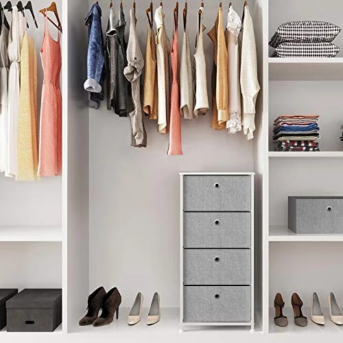 Songmics Nightstand, Dresser With 4 Easy Pull Fabric Drawers, Chest Of Drawers, Storage Organizer With Metal Frame, Wooden Tabletop, For Living Room, Closet, Nursery, Light Gray And White ULTS04W 2 Songmics Nightstand, Dresser With 4 Easy Pull Fabric Drawers, Chest Of Drawers, Storage Organizer With Metal Frame, Wooden Tabletop, For Living Room, Closet, Nursery, Light Gray And White ULTS04W - Image 2