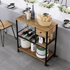URKNO Bar Cart For Home, Mobile Kitchen Baker's Rack With Drawer, Industrial Wine Cart Microwave Stands With Wine Rack, Glass Holder, Hooks, Rustic Brown 9 URKNO Bar Cart For Home, Mobile Kitchen Baker's Rack With Drawer, Industrial Wine Cart Microwave Stands With Wine Rack, Glass Holder, Hooks, Rustic Brown -Safavieh Furniture 51h0noqOT4L