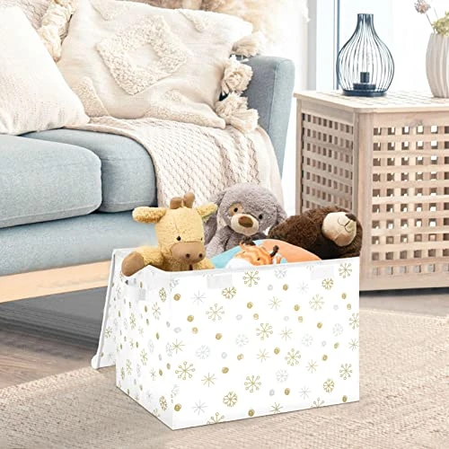 FULUHUAPIN Snowflake Pretty Pattern Toy Storage Box Chest With Lid, 16.5"x12.6"x11.8" Sturdy Toys Organizer Boxes Bin Baskets For Boy, Girl, Nursery, Closet, Bedroom, Playroom 21011152 2 FULUHUAPIN Snowflake Pretty Pattern Toy Storage Box Chest With Lid, 16.5"x12.6"x11.8" Sturdy Toys Organizer Boxes Bin Baskets For Boy, Girl, Nursery, Closet, Bedroom, Playroom 21011152 - Image 2