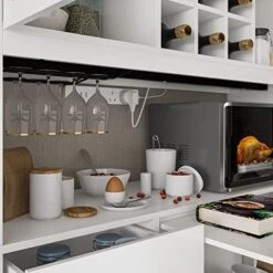 FAMAPY Kitchen Hutch Storage Cabinet With Drawers And Glass Doors, Pantry And Kitchen Storage With Wine Storage & Glass Holder, For Dining Room Kitchen White (47.2”W X 15.7”D X 82.7”H) -Safavieh Furniture 51h8MBvL5jL