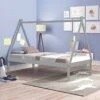 Hanway Twin Size Solid Pinewood Teepee Tent Bed Frame Sturdy And Stylish For Kids, Girls And Boys Perfect For Sleepover And Playtime Fun- Indoor/Loft Use - Grey