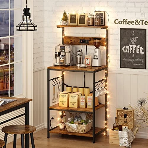 SUPERJARE Kitchen Bakers Rack With Power Outlet - Rustic Brown, 80921FC 4 SUPERJARE Kitchen Bakers Rack With Power Outlet - Rustic Brown, 80921FC - Image 4