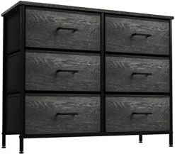 Sorbus Dresser With 6 Faux Wood Drawers - Storage Unit Organizer Chest For Clothes - Bedroom, Hallway, Living Room, Closet, & Dorm Furniture - Steel Frame, Wood Top, & Easy Pull Fabric Bins