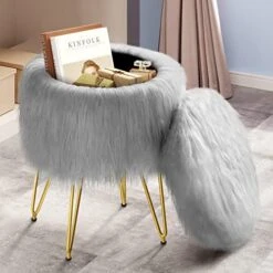 GREENSTELL Vanity Stool Chair Faux Fur With Storage, 15.75”W X 19.29’’H Round Soft Ottoman With 4 Metal Legs, Furry Padded Seat, Modern Multifunctional Makeup Stool For Bedroom Living Room, White 15 GREENSTELL Vanity Stool Chair Faux Fur With Storage, 15.75”W X 19.29’’H Round Soft Ottoman With 4 Metal Legs, Furry Padded Seat, Modern Multifunctional Makeup Stool For Bedroom Living Room, White -Safavieh Furniture 51hLFMSnUBL. AC