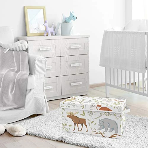 Sweet Jojo Designs Woodland Animal Toile Boy Or Girl Small Fabric Toy Bin Storage Box Chest For Baby Nursery Or Kids Room - Grey, Green And Brown Bear Deer Fox 4 Sweet Jojo Designs Woodland Animal Toile Boy Or Girl Small Fabric Toy Bin Storage Box Chest For Baby Nursery Or Kids Room - Grey, Green And Brown Bear Deer Fox - Image 4