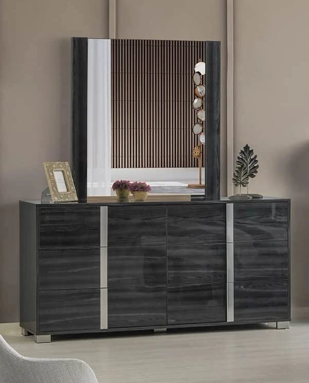 GENERIC Roma Bonded Leather LED Platform Bedroom Set (King Bed, 2 Nightstands, Dresser, Mirror, Chest), Tiger Gray 4 GENERIC Roma Bonded Leather LED Platform Bedroom Set (King Bed, 2 Nightstands, Dresser, Mirror, Chest), Tiger Gray - Image 4