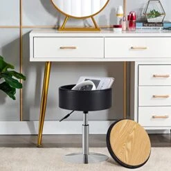 Leather Storage Ottoman Vanity Stool, 18" To 23" Height Adjustable Foot Stool Upholstered Round Footrest Coffee Table Top Cover, Modern Accent Stools,360° Swivel Makeup Stool For Living Room Bedroom -Safavieh Furniture 51hadk6pT7L