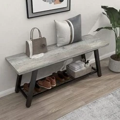 Oastreeful Storage Bench Industrial Rustic Wooden And Metal Entryway Shoe Boots Storage Rack Long Bench Seat For Hallway Bedroom Retro Brown Farmhouse Style -Safavieh Furniture 51hbwwt2 L. AC
