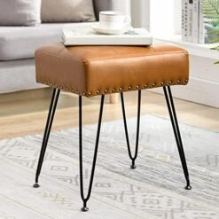LUE BONA Faux Leather Rectangle Vanity Stool, Vanity Chair For Makeup Room, White Rivet Ottoman Foot Rest Entryway Bench With Black Legs For Bedroom Living Room -Safavieh Furniture 51hjJiEAegL. AC