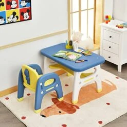 TUOCHUFUN Kid's Drawing Table And Chair Set With Montessori Toys, Activity Table For Toddlers Children Desk Snack Time Homeschooling Homework Gift For Boy & Girl