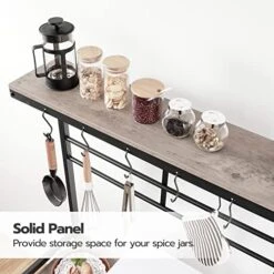 HOOBRO Kitchen Baker's Rack, Kitchen Microwave Oven Stand With High Display Shelf, 2 Wooden Shelves And Mesh Panel, Kitchen Island Rack With 6 Hooks, Adjustable Feet, Greige And Black BG01HB01 -Safavieh Furniture 51hurxzT2ZL