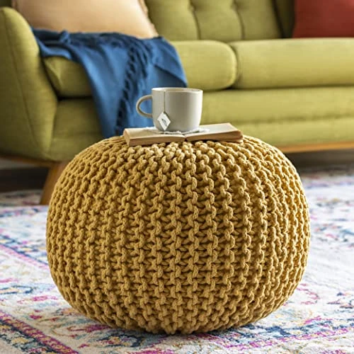 Artistic Weavers McIntosh Cotton Knitted Round Pouf 14"H X 20"W X 20"D,Saffron 1 Artistic Weavers McIntosh Cotton Knitted Round Pouf 14"H X 20"W X 20"D,Saffron