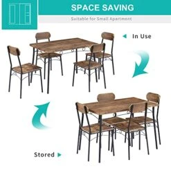 VECELO 5 Piece Kitchen Dining Room Set Wooden Rectangular Table For Breakfast Nook, Dinette With 4 Chairs, Retro Brown -Safavieh Furniture 51i5230GfuL