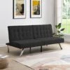 NewCosmos Wood Frame, Stainless Leg, FUTON, Sofa Bed Black