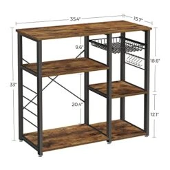 VASAGLE ALINRU Kitchen Baker’s Rack, Coffee Bar, Microwave Oven Stand, With Steel Frame, Wire Basket, 6 Hooks, 35.4", Rustic Brown 13 VASAGLE ALINRU Kitchen Baker’s Rack, Coffee Bar, Microwave Oven Stand, With Steel Frame, Wire Basket, 6 Hooks, 35.4", Rustic Brown -Safavieh Furniture 51i6xXQNzgL