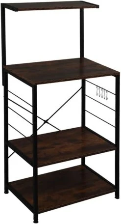 Standing Kitchen Bakers Rack With Side Hooks, 4-Tier Microwave Oven Stand Kitchen Cart Storage Rack Organizer, Utility Ktichen Island Shelf, Coffee Bar Station For Kitchen, Living Room, Rustic Brown -Safavieh Furniture 51iCoYYaOpL. AC