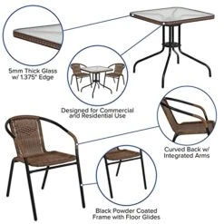 Flash Furniture Lila 28'' Square Glass Metal Table With Dark Brown Rattan Edging And 2 Dark Brown Rattan Stack Chairs -Safavieh Furniture 51iEO8BbysL