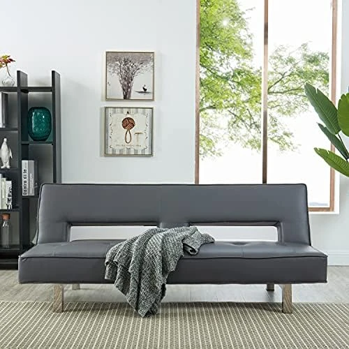 Astrid Futon Sofa Bed Faux Leather Futon Couch Modern Convertible Folding Sofa/Bed Couch With Chrome Legs Reclining Mini Coach Leather Futons Small Couch For Bedroom Living Rooms, Office - Caramel 11 Astrid Futon Sofa Bed Faux Leather Futon Couch Modern Convertible Folding Sofa/Bed Couch With Chrome Legs Reclining Mini Coach Leather Futons Small Couch For Bedroom Living Rooms, Office - Caramel - Image 11