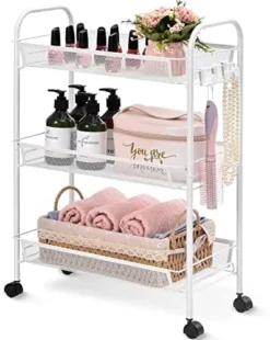 TOOLF 4-Tier Rolling Cart, Metal Utility Cart With 3 Hooks, Easy Assemble Mobile Storage Trolley On Wheels, Slide Out Shelving Units Kitchen Bathroom Laundry Room 16 TOOLF 4-Tier Rolling Cart, Metal Utility Cart With 3 Hooks, Easy Assemble Mobile Storage Trolley On Wheels, Slide Out Shelving Units Kitchen Bathroom Laundry Room -Safavieh Furniture 51iTX3ktAKL. AC