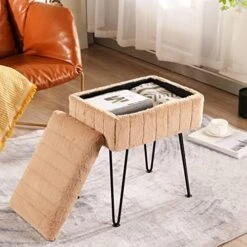 CUYOCA Vanity Stool Ottoman With Storage Bench, Faux Fur Stool For Vanity With Metal Legs, Makeup Chair Vanity Stool For Bedroom Living Room, White -Safavieh Furniture 51idl9 kjL. AC