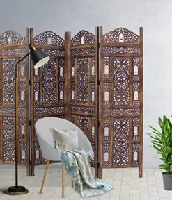 Oom Divider Wood Screen - Ghanti Bells Antique Brown - 4 Panel Folding 72 X 80 - Assembled Hand Carved Decorative Functional Versatile Portable Partition Reversible Privacy Boho - COTTON CRAFT 18 Oom Divider Wood Screen - Ghanti Bells Antique Brown - 4 Panel Folding 72 X 80 - Assembled Hand Carved Decorative Functional Versatile Portable Partition Reversible Privacy Boho - COTTON CRAFT -Safavieh Furniture 51ijkNMnyfL