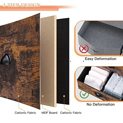 Enhomee Dresser For Bedroom, Chest Of Drawers For Bedroom,Tall Dresser With 9 Drawer Dresser,Fabric Dresser For Closet With Wood Top For Nursery,Living Room,Entryway,2 Shelves,Metal Frame,Rustic Brown 4 Enhomee Dresser For Bedroom, Chest Of Drawers For Bedroom,Tall Dresser With 9 Drawer Dresser,Fabric Dresser For Closet With Wood Top For Nursery,Living Room,Entryway,2 Shelves,Metal Frame,Rustic Brown - Image 4