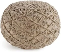 Pouf Ottoman - Hand Knitted Macrame Ottoman Pouf, Large Pouf Ottoman Foot Rest For Couch, 100% Cotton Cord, Poufs For Living Room, Floor Pouf Ottoman - 20 Diameter X 14 Height - Pure Natural -Safavieh Furniture 51iqGncSSDL. AC