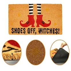 JOYIN Halloween Decoration 30” X 17” Front Door Mat With Witch Shoes Design, Non Slip Natural Coir Doormat, Indoor/Outdoor Decorative Doorway Rugs For Halloween Decor. -Safavieh Furniture 51iu1NmimNL