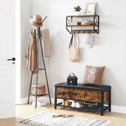 VASAGLE Industrial Storage Bench, Bed End Stool With Padded Seat And Metal Shelf, Sturdy Steel Frame, 39.4”L X 15.7”W X 18.5”H (100 X 40 X 47 Cm), Rustic Brown + Black -Safavieh Furniture 51iuWEueyZL