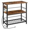 HOOBRO Kitchen Island With Storage, Kitchen Island Table With Power Outlet, 3 Tier Coffee Station And Microwave Stand, For Home, Kitchen And Dining Room, Rustic Brown BF021ZD01