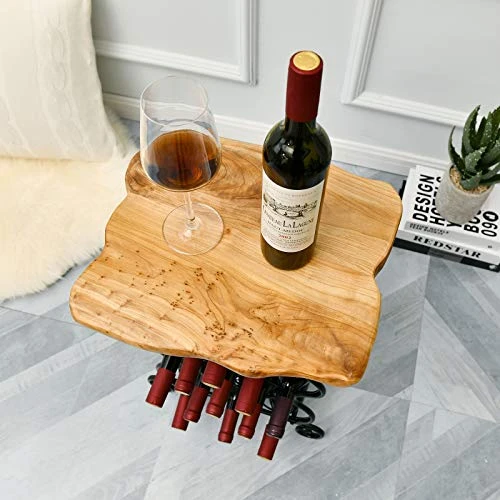 WELLAND Wine Rack End Table, Freestanding Small Wine Console Table, 13 Bottles Rustic Wine Stand Storage Organizer Display Rack | Metal & Natural Edge Cedar Wood Top | 13.8" W X 7.3" D X 20.1" H 4 WELLAND Wine Rack End Table, Freestanding Small Wine Console Table, 13 Bottles Rustic Wine Stand Storage Organizer Display Rack | Metal & Natural Edge Cedar Wood Top | 13.8" W X 7.3" D X 20.1" H - Image 4