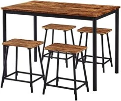 VECELO 5 Piece Kitchen Dining Room Set Wooden Rectangular Table For Breakfast Nook, Dinette With 4 Chairs, Retro Brown -Safavieh Furniture 51j 66V9glL. AC