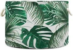 ALAZA Tropical Palm Tree Jungle Leaf Green Large Storage Laundry Basket With Handles For Blanket Towels Nursery Hamper Bin 20" X 20" X 14" -Safavieh Furniture 51j ImbioUL. AC