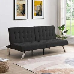 Modern Fabric Sofa Bed Futon With Stainless Legs, Convertible Folding Sofa Bed For Compact Living Spaces Apartments Office Dorms, 3-Seat (Black)