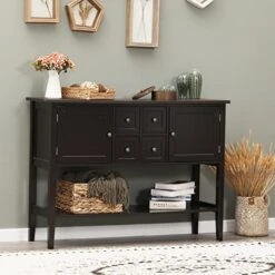 Sophia & William Sideboards And Buffets With Storage, Console Table Cupboard With Open Shelf, 2 Doors And 4 Drawers, Wood Accent Storage Cabinet For Entryway Living Room Kitchen, Coffee -Safavieh Furniture 51j5wX62iYL