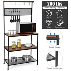 RELAX4LIFE Baker’s Rack Microwave Stand With 11 Hooks,Metal Rack And Adjustable Feet For Spices, Pots, And Pans Utility Storage Shelf Kitchen Organizer Workstation (Brown) 11 RELAX4LIFE Baker’s Rack Microwave Stand With 11 Hooks,Metal Rack And Adjustable Feet For Spices, Pots, And Pans Utility Storage Shelf Kitchen Organizer Workstation (Brown) -Safavieh Furniture 51j9yGWN39L